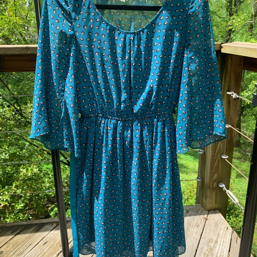 Blue Patterned Flowy Dress